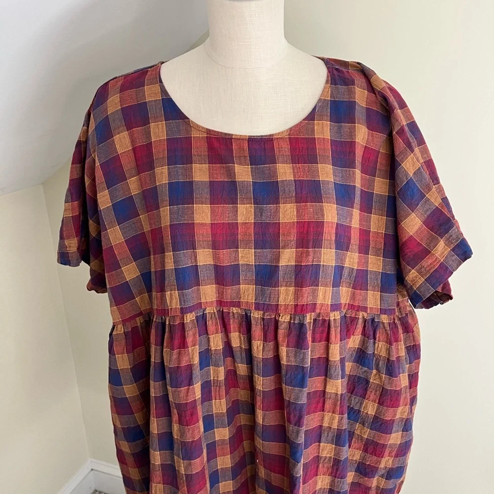 NATURAL LIFE Plaid Midi Dress XL Oversized Cotton - Picture 2 of 9